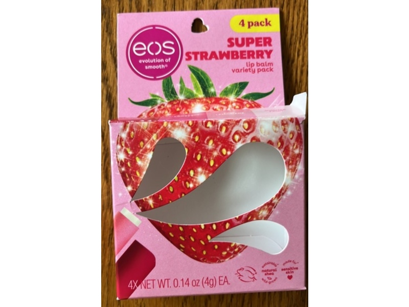 Eos Lip Balm Variety Pack, Super Strawberry, 0.14 oz/4 g, 4 Count