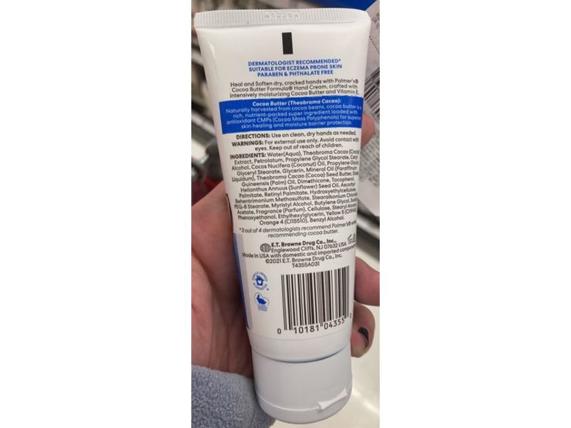 Palmer's Heals Softens Hand Cream, Cocoa Butter Formula With Vitamin E, 3.4 oz/96 g