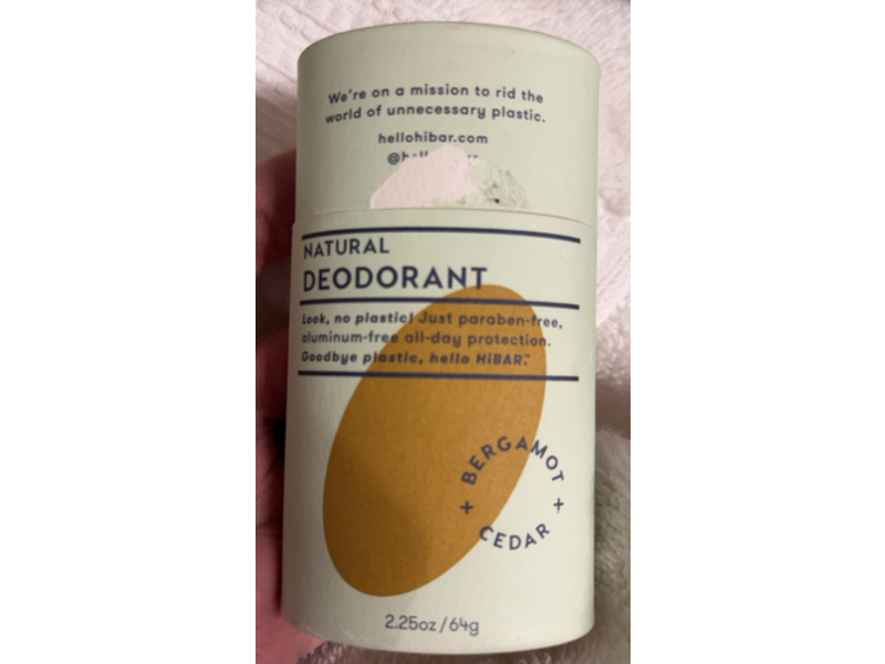 HiBAR Natural Deodorant, Bergamot Cedar, 2.25 oz/64 g