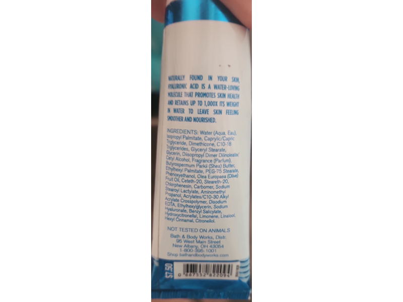 Bath & Body Works Hydrating Hand Cream, Hyaluronic Acid, 1 fl oz/29 mL