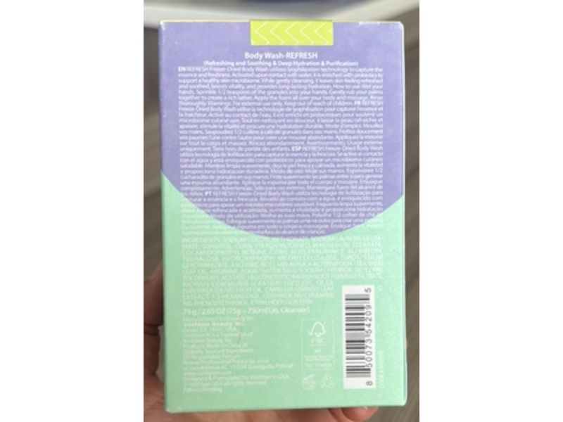Voshbon Freeze-Dried Refresh Body Wash, Vitamin E + Tea Tree + Probiotics, 2.65 oz/75 g