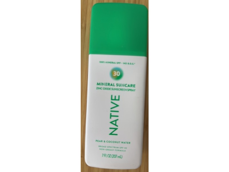 Native Mineral Sunscreen Spray, SPF 30, Pear & Coconut Water, 7 fl oz/207 mL