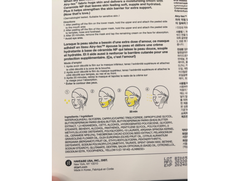 Dr. Jart+ Ceramidin Cream-Infused Mask, 0.63 oz/18 g