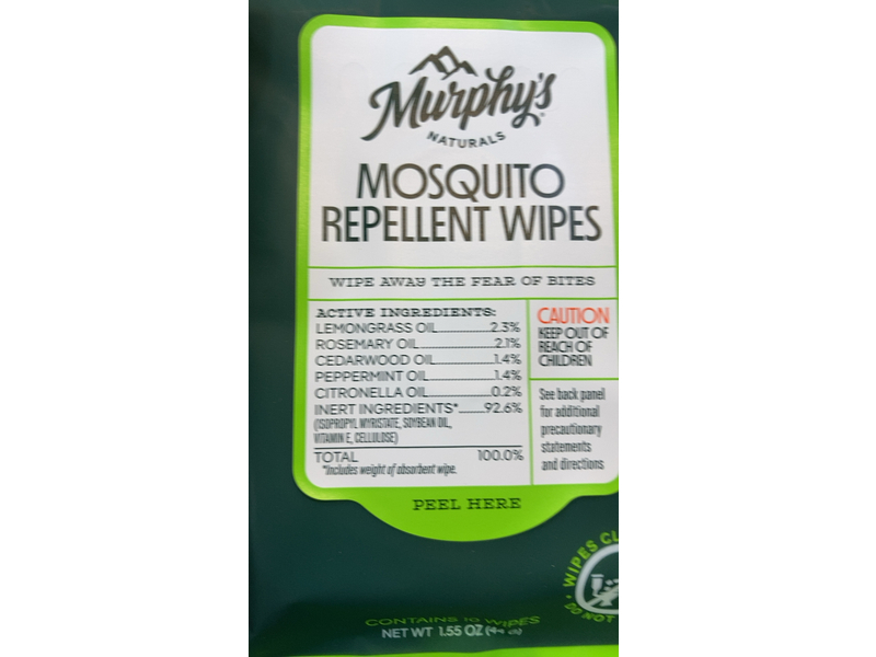 Murphy's Naturals Mosquito Repellent Wipes, 1.55 oz/44 g, 10 Count