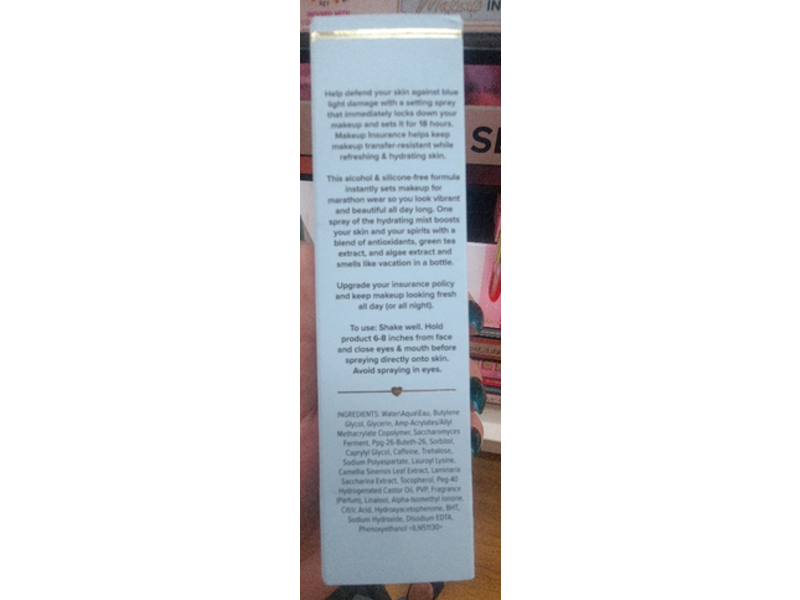 Too Faced Makeup Insurance Longwear Setting Spray, Blue Light Defense, 4 fl oz/118 mL