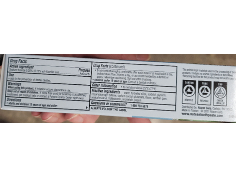 Natean Fluoride Toothpaste, Clean Mint, Clean + Whiten, 4.7 oz/133 g