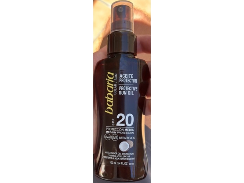 Babaria Protective Sun Oil, SPF 20, 3.4 fl oz/100 mL