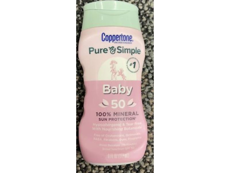 Coppertone Pure & Simple Baby Mineral Sunscreen, SPF 50, 6 fl oz/177 mL
