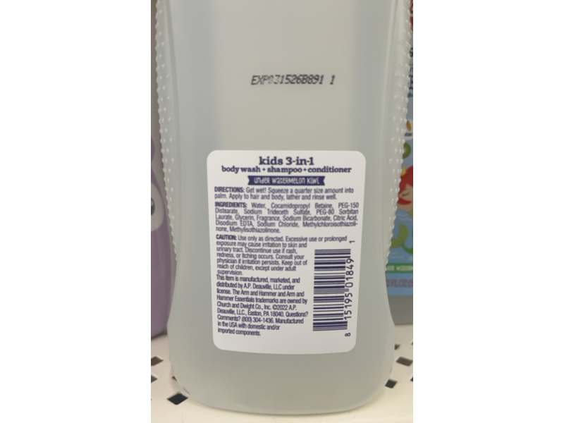 Arm & Hammer Essentials Body Wash + Shampoo & Conditioner, Under Watermelon Kiwi, 12 fl oz/355 mL