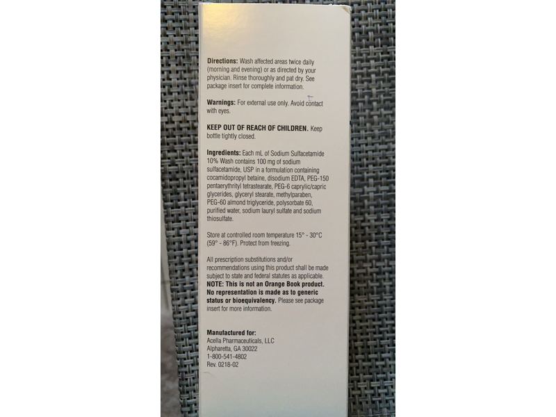 Sodium Sulfacetamide 10% Wash, 480 mL Acella Pharmaceuticals (RX)