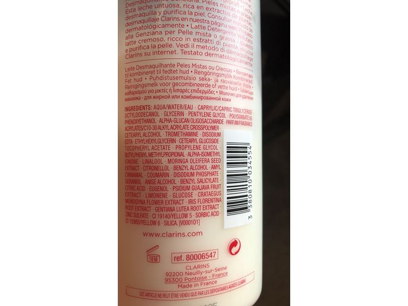 Clarins Cleansing Milk, Anti-pollution, Gentian Moringa, 14 oz/400 mL