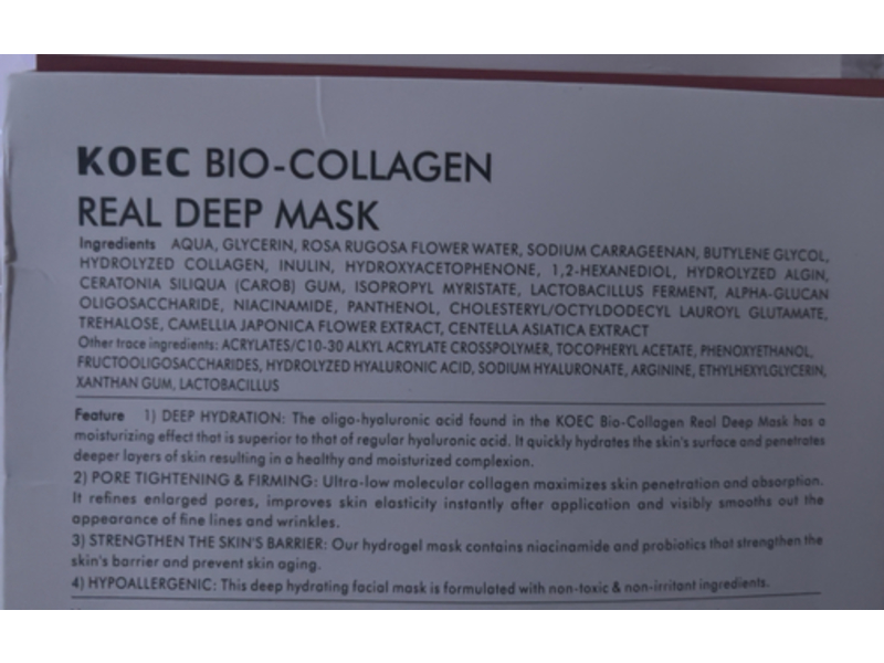 Koec Bio-Collagen Real Deep Mask, 1.27 oz/36 g, Pack Of 4