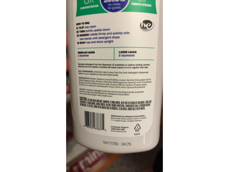 Swash Laundry Detergent, Free & Clear, 30 fl oz/887.2 mL