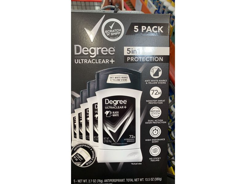 Degree Ultraclear + Antiperspirant Deodorant, Black + White, 2.7 oz/76 g, Pack Of 5