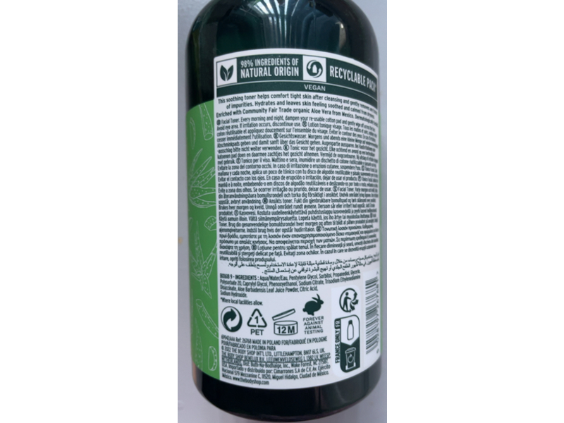 The Body Shop Soothing Toner, Aloe Calm, 8.4 fl oz/250 mL