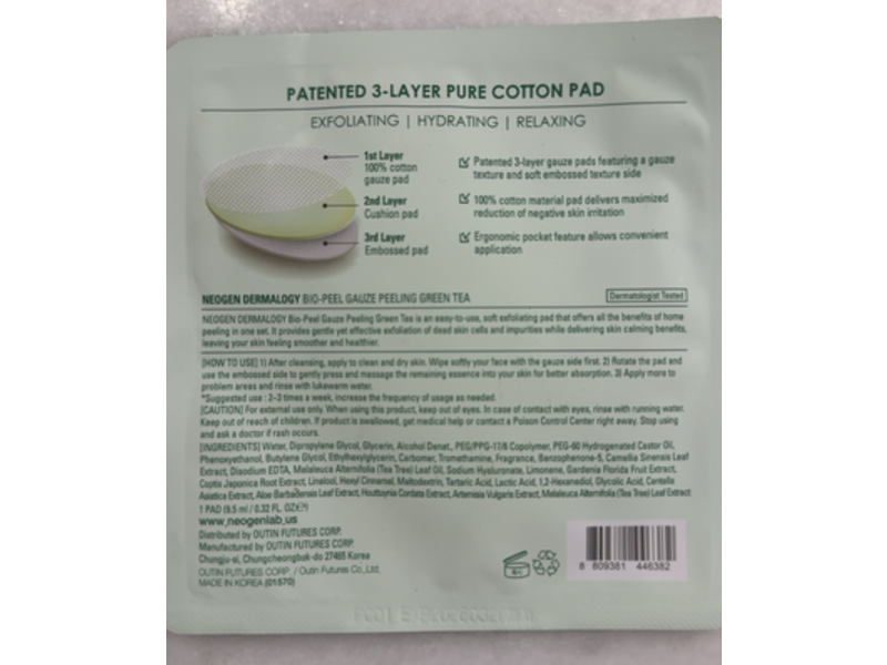 Neogen Dermalogy Bio-Peel Gauze Peeling, Green Tea, 0.32 fl oz/9.5 mL