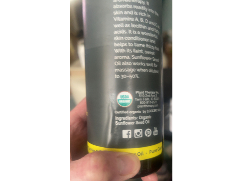 Plant Therapy Organic Sunflower Carrier Oil, Helianthus Annuus, 16 fl oz/473 mL