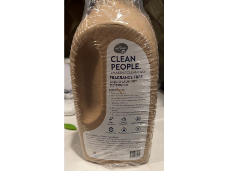 Clean People. Liquid Laundry Detergent, Fragrance free, 100 Loads, 50 fl oz/1.48 L.