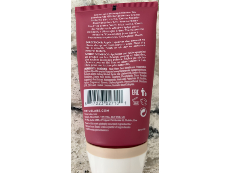 Virtue Smooth Un-Frizz Cream, Alpha Keratin, 4.0 fl oz/120 mL