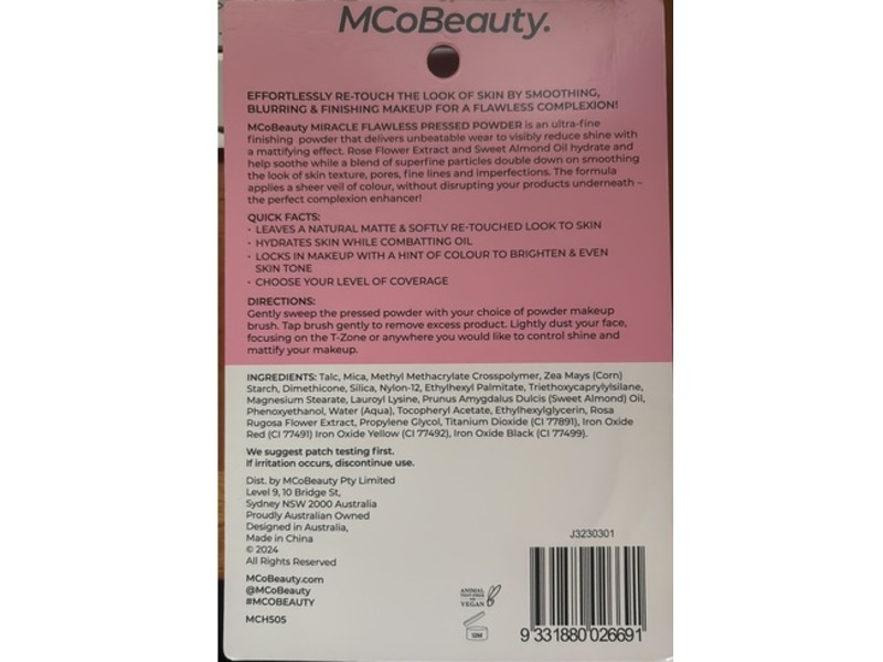 MCoBeauty Miracle Flawless Pressed Powder, 1 Medium Warm, 0.28 fl oz/8 g