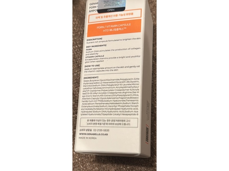 Genabelle PDRN Vita Toning Ampoule, 1.01 fl oz/30 mL