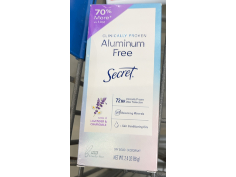 Secret Clinically Proven Aluminum Free Dry Solid Deodorant, Lavender & Chamomile, 2.4 oz/68 g