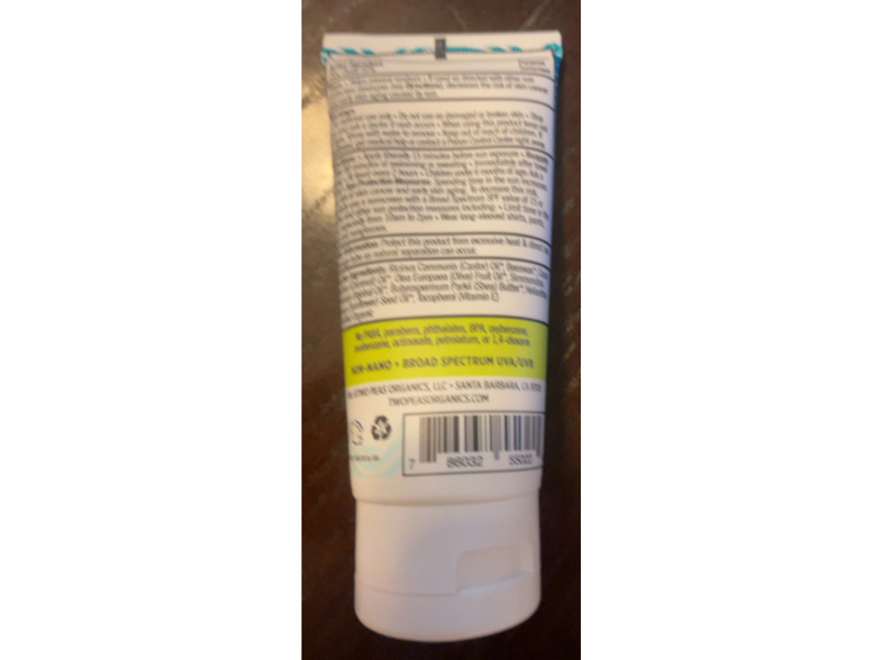 Two Peas Organics Mineral Sunscreen, SPF 30, 3 oz/83 g