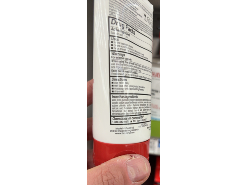 Thayers 1.5% Salicylic Acid Acne Treatment Blemish Clearing Cleanser, Witch Hazel + Lemongrass & Aloe Vera, 4.4 fl oz/132 mL