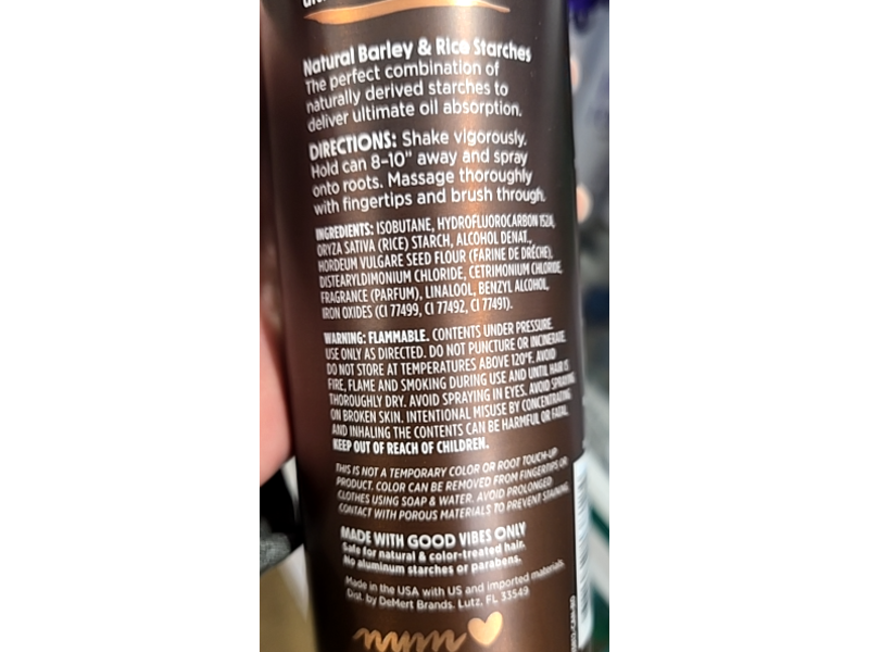 Not Your Mother's Dark Hair Clean Freak Dry Shampoo, Natural Barley & Rice Starches, 7 oz/198 g