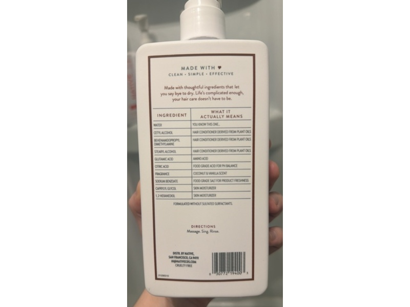 Native Hair Care Moisturizing Conditioner, Coconut & Vanilla, 16.5 fl oz/487 mL