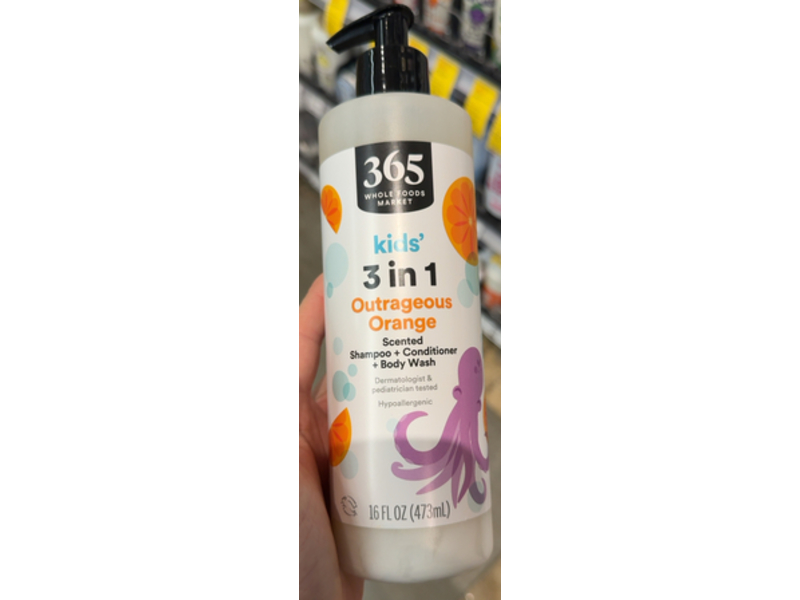 365 Whole Foods Market Kids 3 In 1 Shampoo + Conditioner+ Body Wash, Outrageous Orange, 16 fl oz/473 mL