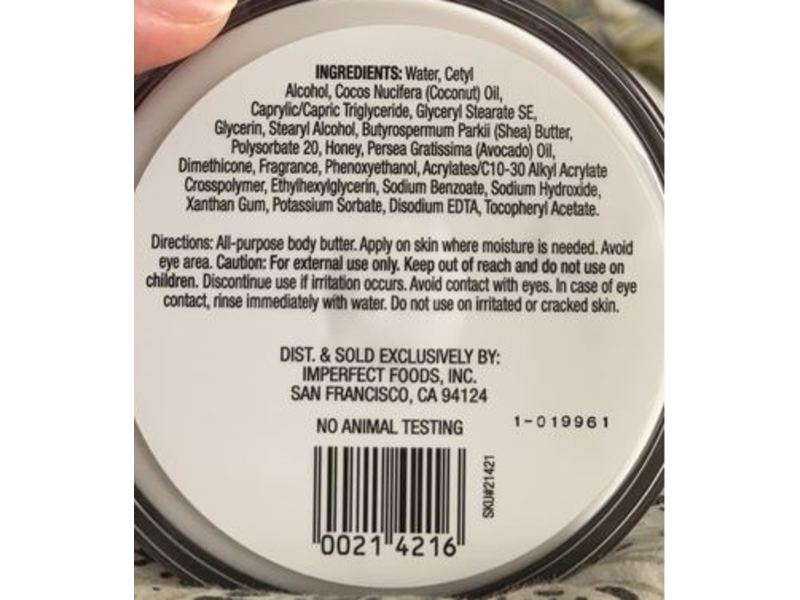 Imperfect Foods Body Butter, Avocado + Honey, 8 oz/227 g