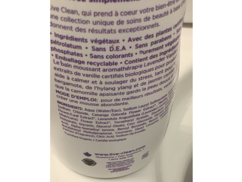 Live Clean Aromatherapy Foam Bath, Lavender Vanilla, 25 fl oz/750 mL