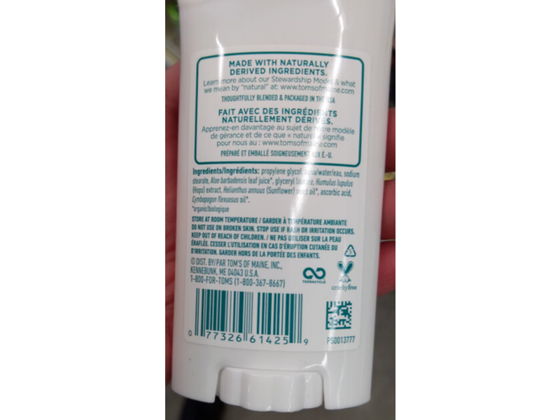 Tom's Of Maine Deodorant, 24Hr Long-Lasting, Unscented, 2.25 oz/64 g