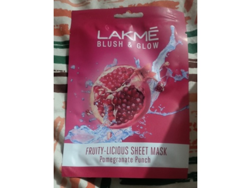 Lakme Blush & Glow Fruity-Licious Sheet Mask, Pomegranate Punch, 25 mL, 1 Count