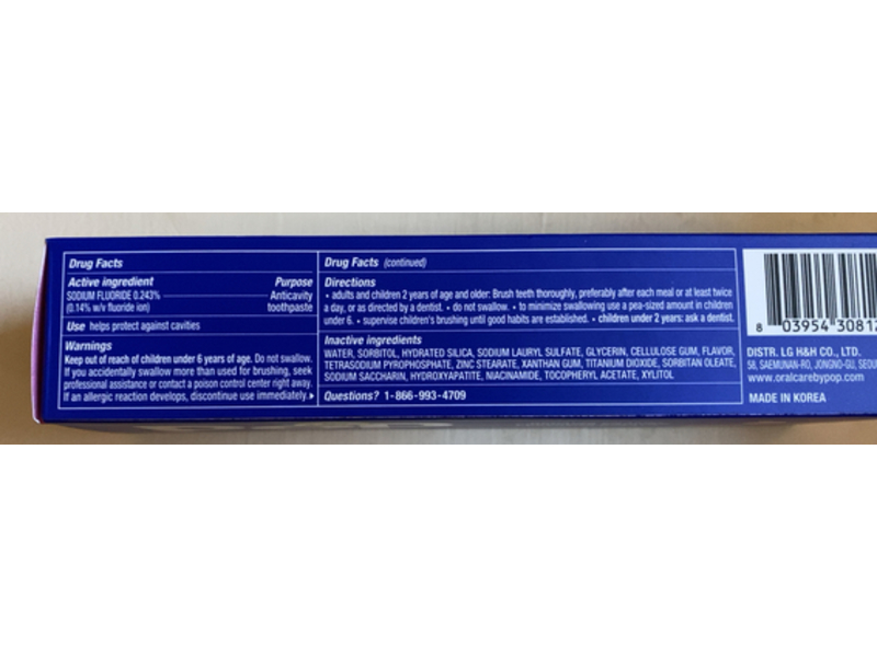 Pop Fluoride Toothpaste, Feeling Peachy, Hydroxyapatite & Vitamin E & B3, 4.2 oz/120 g