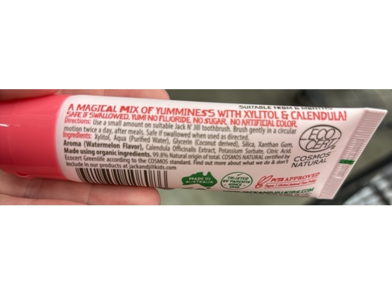 Jack N' Jill Natural Certified Toothpaste, Watermelon, 1.76 oz/50 g