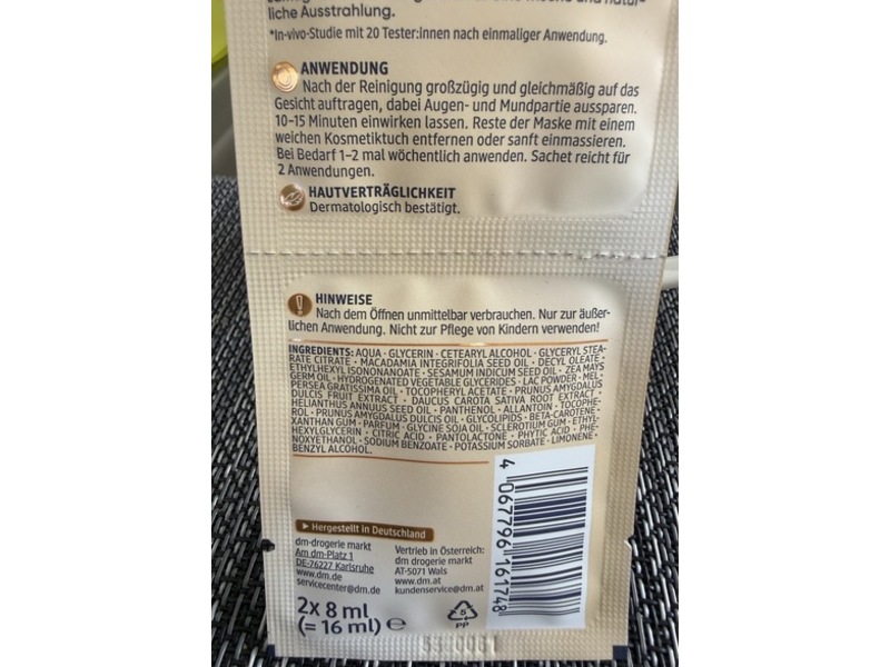 dm Balea Face Mask, Milk & Honey, 8 mL, 2 Count