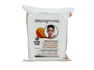 Spascriptions Brightening Makeup Cleansing Wipes, Vitamin C & Glycolic Acid, 30 Count