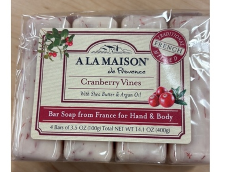 A La Maison De Provence Shea Butter & Argan Oil Soap Bar, Cranberry Vines, 3.5 oz/100 g, 4 Count