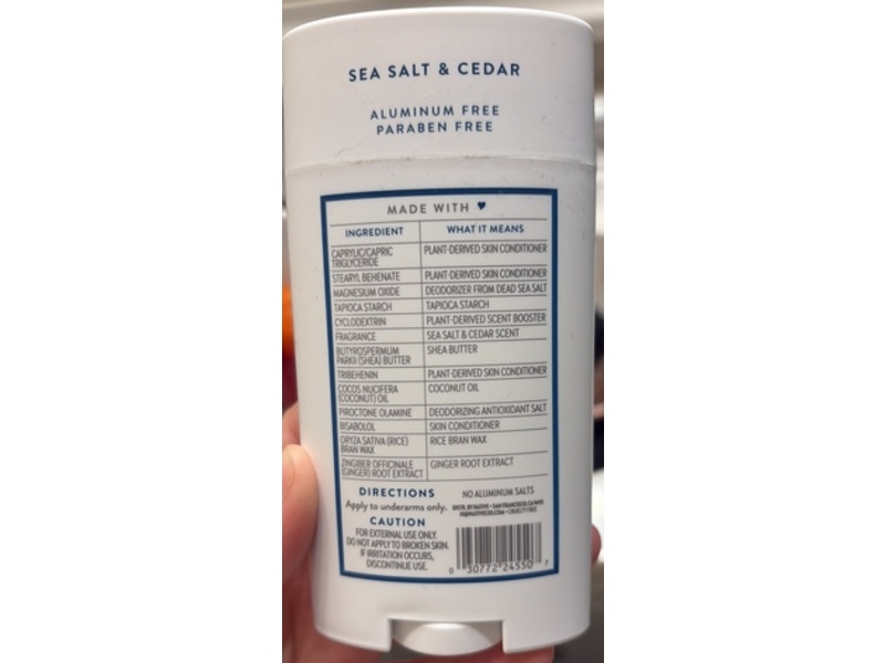 Native Deodorant, Sea Salt & Cedar, 3.1 oz/88 g