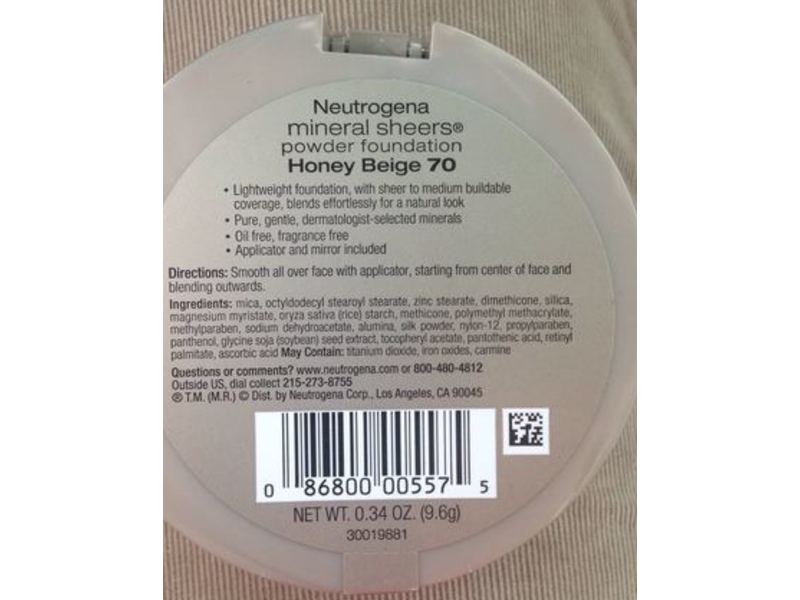 Neutrogena Mineral Sheers Powder Foundation, Honey Beige 70, 0.34 oz/9.6 g, Pack Of 2