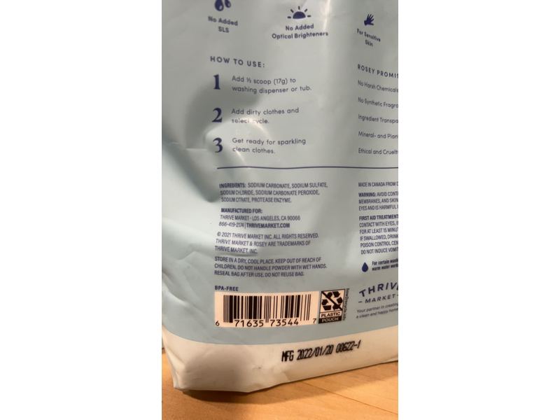 Thrive Market Rosey Laundry Detergent Powder, Unscented 70 loads, 42 oz