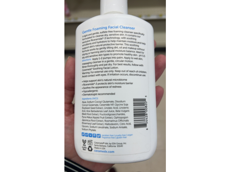 Earth Science Ceramedx Gentle Foaming Facial Cleanser, 8 fl oz/236 mL