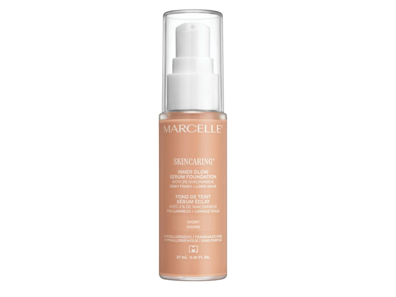 Marcelle Skincaring Inner Glow Serum Foundation, Ivory, 3% Niacinamide, 0.91 fl oz/27 mL
