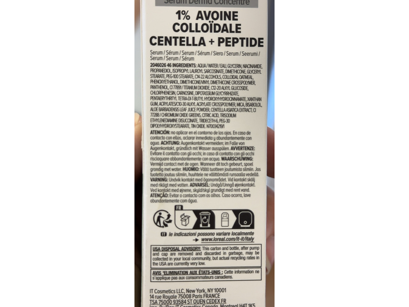 IT Cosmetics Bye Bye Redness Concentrated Derma Serum, 1 % Colloidal Oatmeal, Centella & peptide, 1.0 fl oz/30 mL