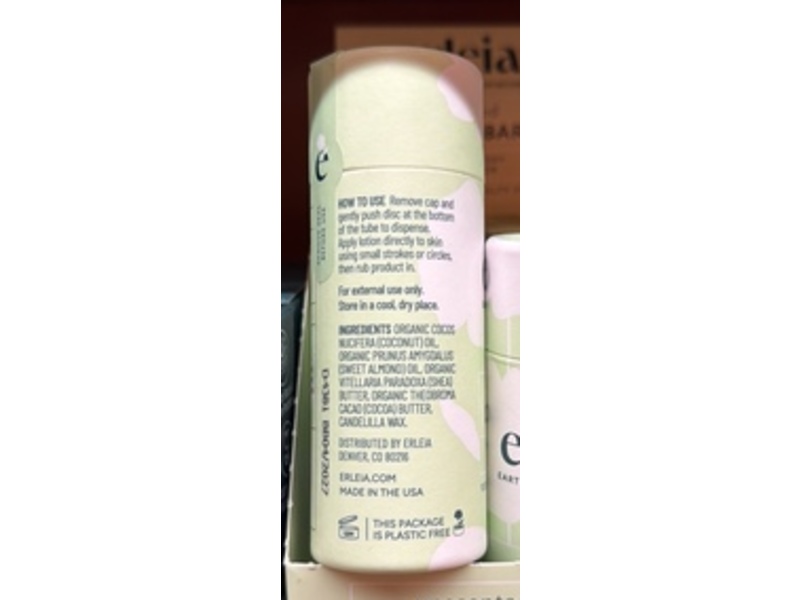 Erleia Hand And Body Moisturizer, Unscented Lotion Bar, 2 oz/55 g