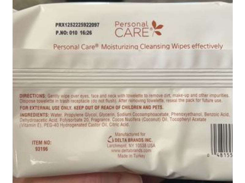 Personal Care Cleansing Wipes, Coconut Oil. 40 Towellets