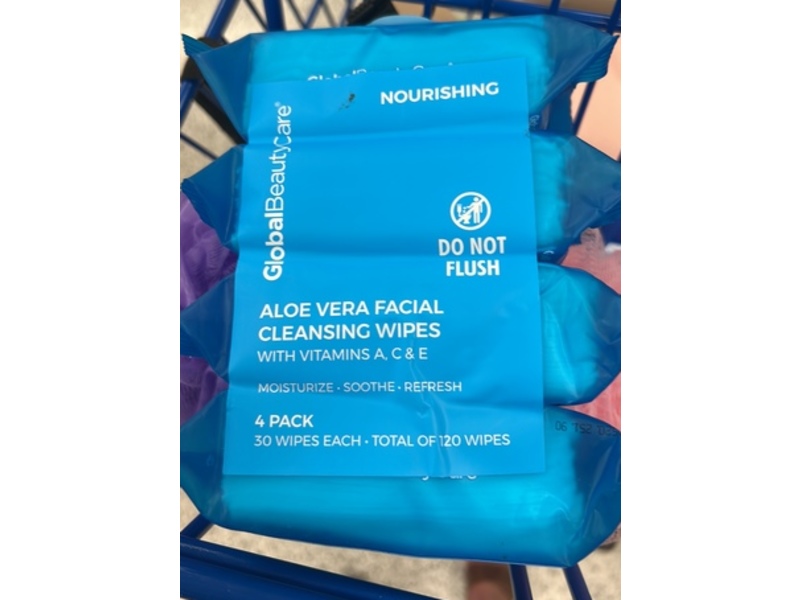 Global Beauty Care Facial Cleansing Wipes, Aloe Vera Vitamin A C & E, Pack Of 4, 30 Wipes