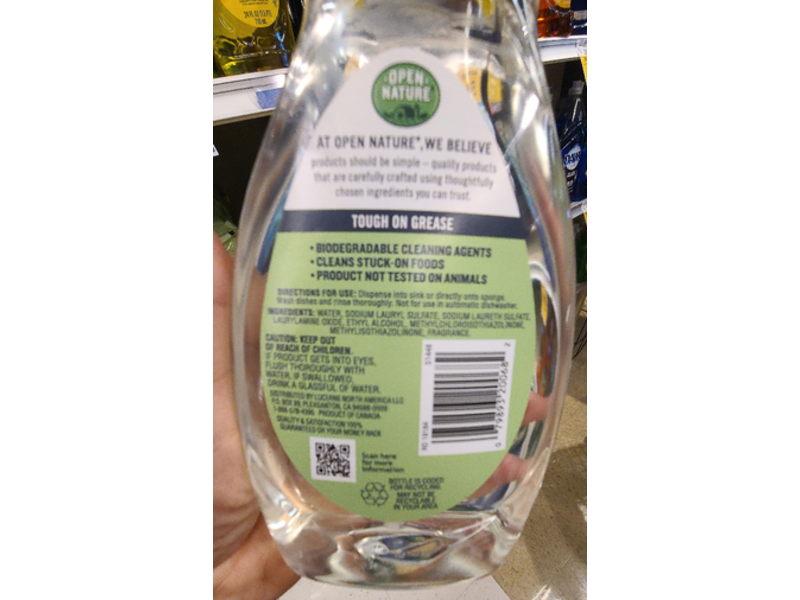 Open Nature Concentrated Dishwashing Liquid, Green Apple Scent, 25 fl oz/739 mL